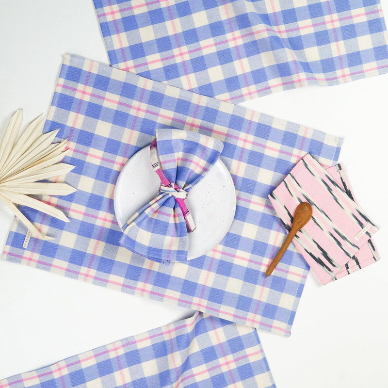 Abigail Plaid Placemat Set Placemats Archive New York Periwinkle Blue and Pink 