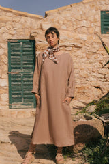 Amalia Long-Length Linen Dress Dresses AmourLinen Rosy Brown XS 