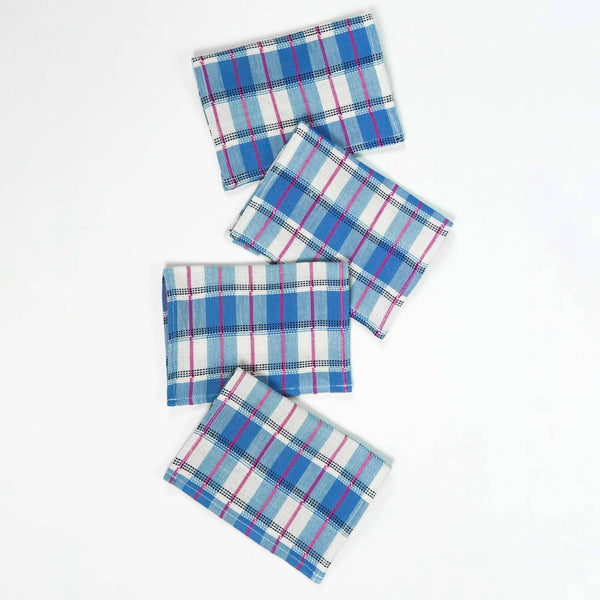 Archive New York San Andres Gingham Blue & White Cocktail Napkins Set of 4 Kitchen Archive New York 