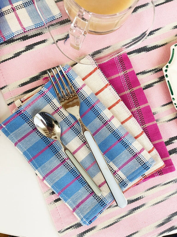 Archive New York San Andres Gingham Blue & White Cocktail Napkins Set of 4 Kitchen Archive New York 