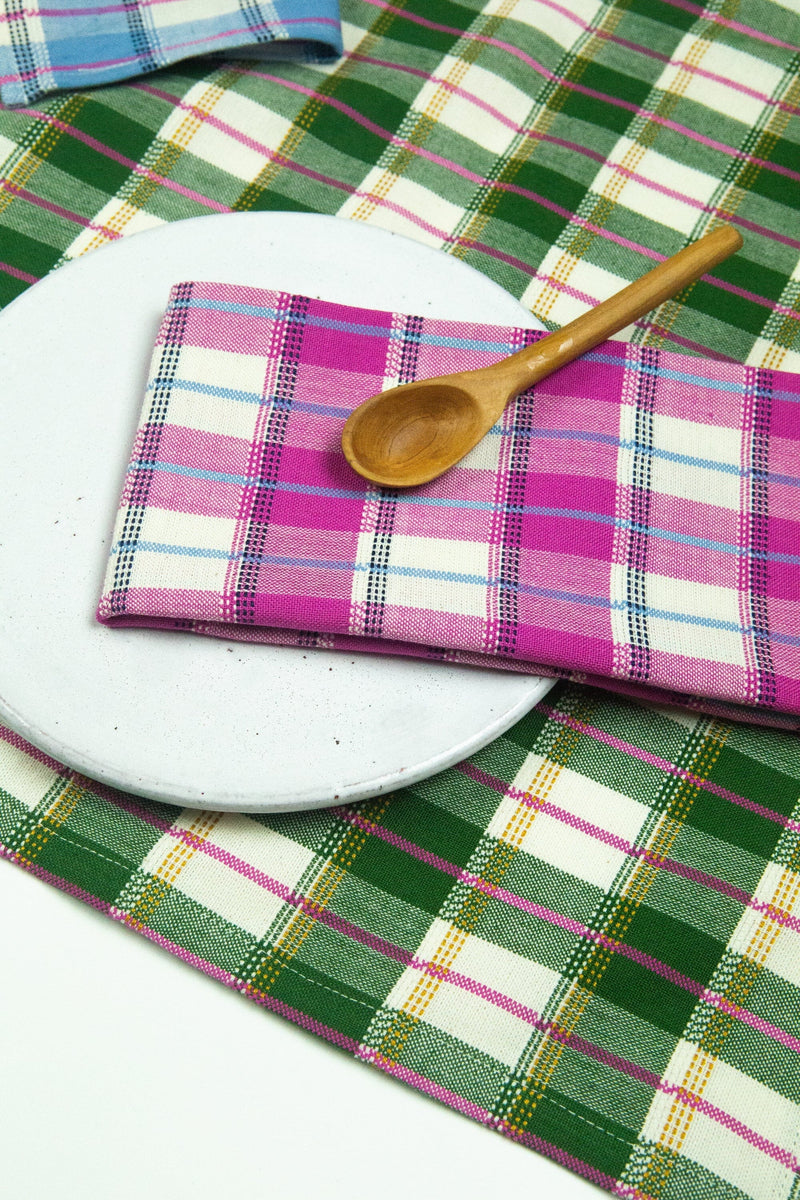 Archive New York San Andres Gingham Forest & White Table Runner Kitchen Archive New York 