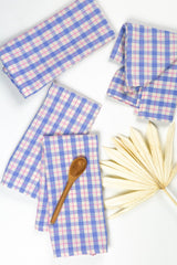 Archive New York Sofia Plaid Dinner Napkin in Periwinkle Blue and Pink Kitchen Archive New York 