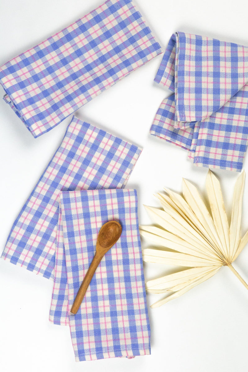 Archive New York Sofia Plaid Dinner Napkin in Periwinkle Blue and Pink Kitchen Archive New York 