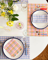 Archive New York Sofia Plaid Dinner Napkin in Periwinkle Blue and Pink Kitchen Archive New York 