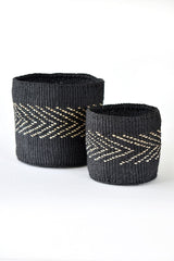 Arrow Banana Fiber and Sisal Bin Set Storage Baskets Swahili African Modern 