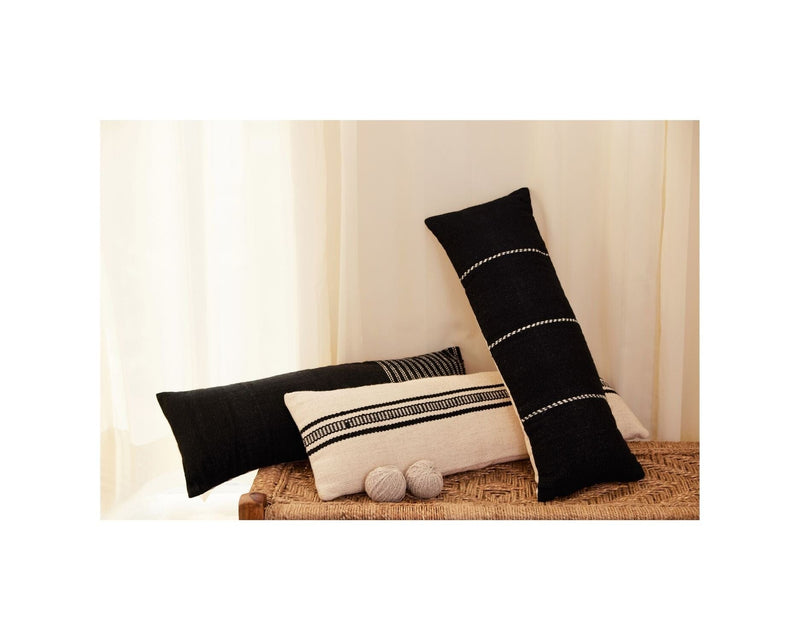 Black Stripe Wool Lumbar Pillow Cover CUSHIONS Casa Amarosa 