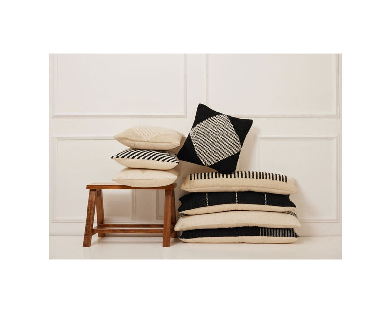 Black Stripe Wool Lumbar Pillow Cover CUSHIONS Casa Amarosa 