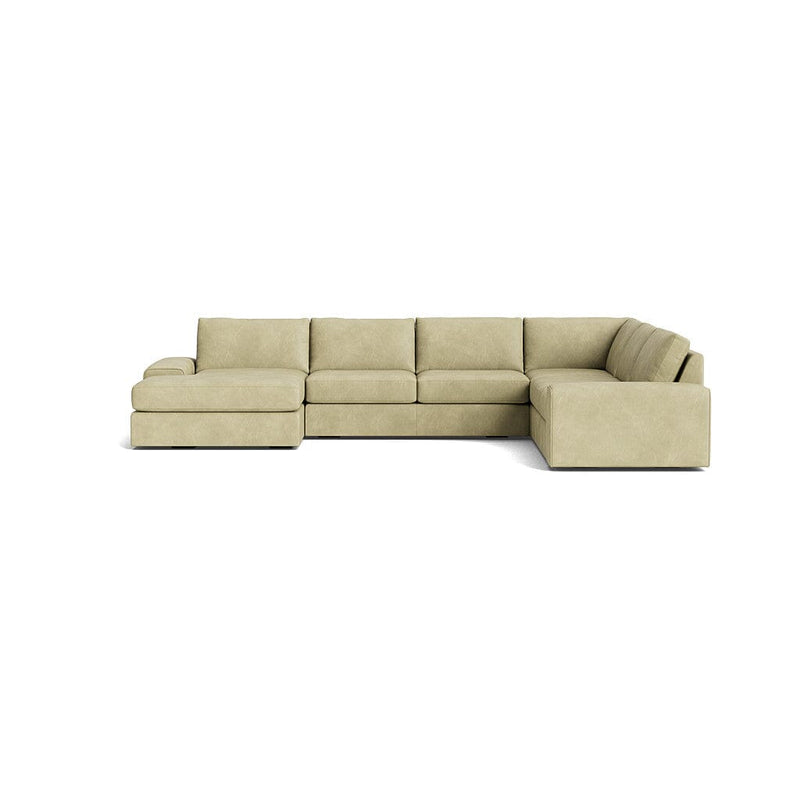 Blumen U Sectional in Natural Latex - Leather U Sectional Medley Bodie Linen 112" x 142" Chaise Right 