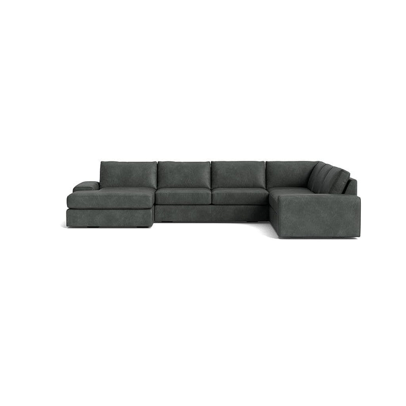 Blumen U Sectional in Natural Latex - Leather U Sectional Medley Bodie Pewter 112" x 142" Chaise Right 