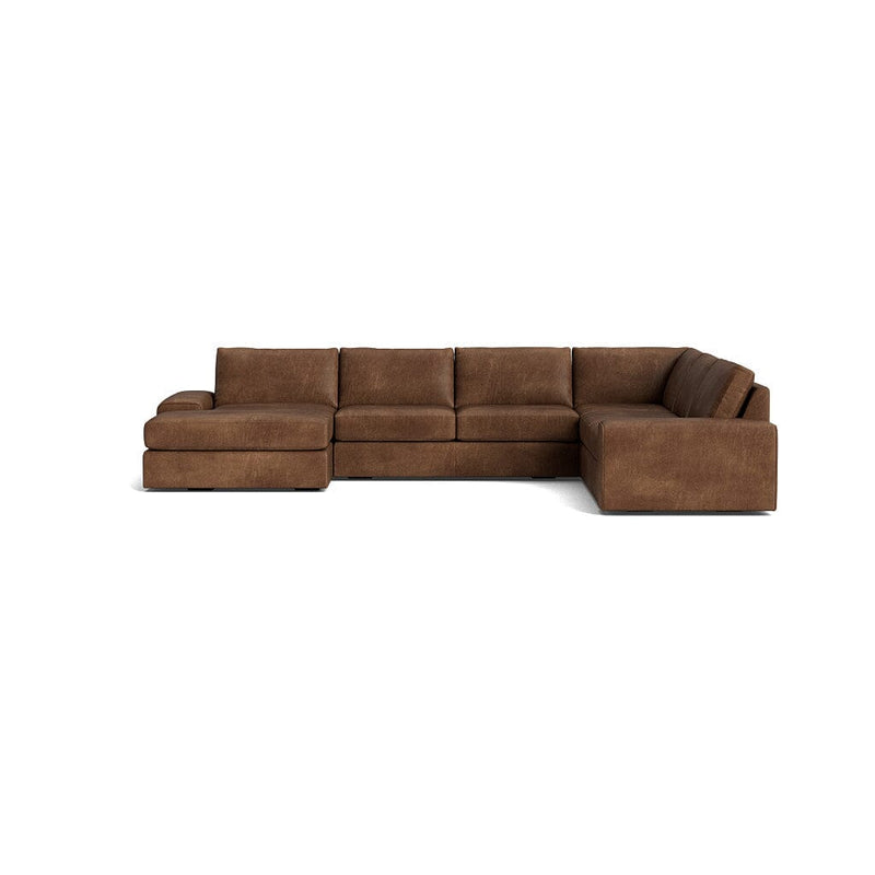 Blumen U Sectional in Natural Latex - Leather U Sectional Medley Palomar Saddle 112" x 142" Chaise Right 