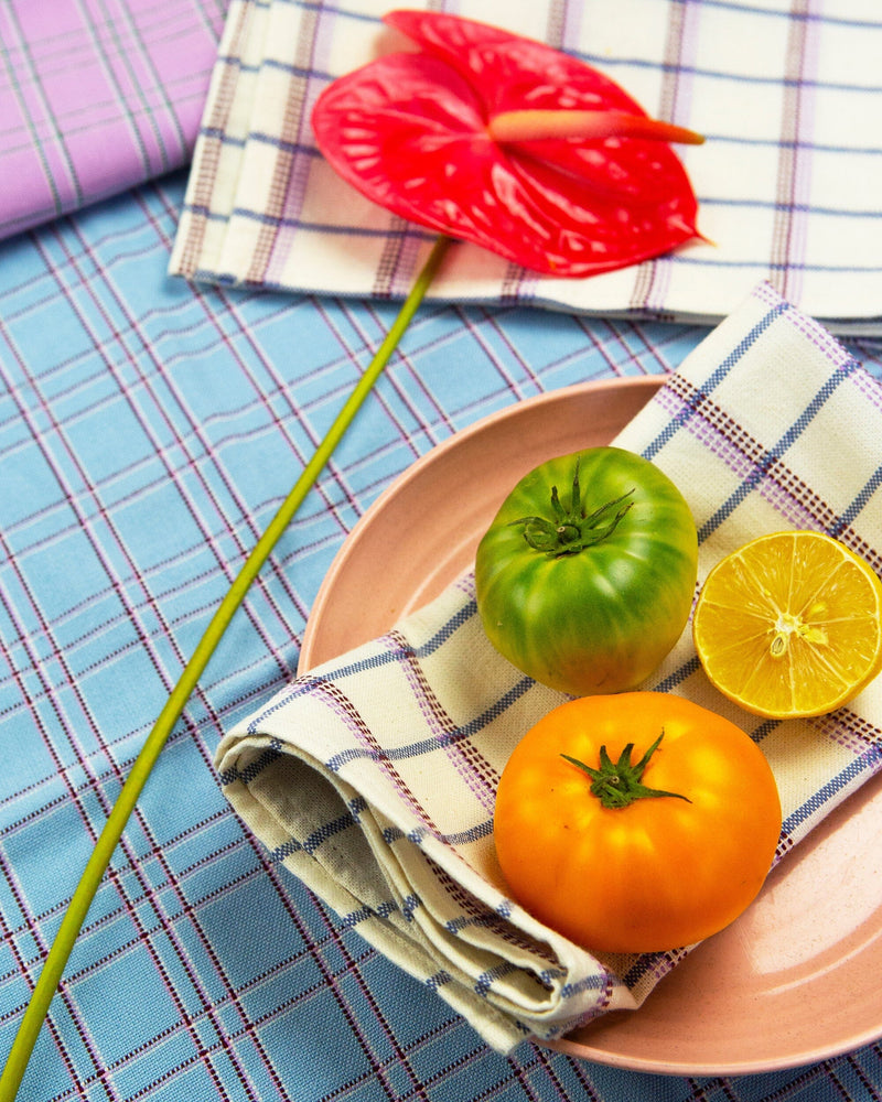 Chiapas Plaid Table Runner - Light Blue Kitchen Archive New York 