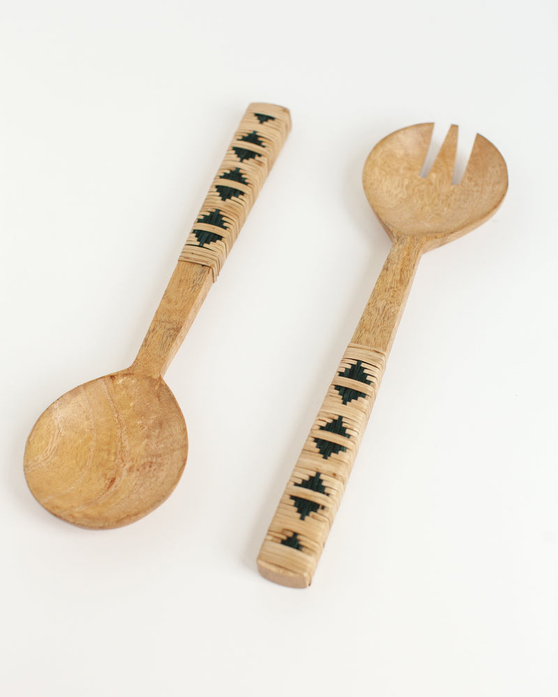 Creative Women Geo Woven Mango Wood Salad Servers Serveware Creative Women 