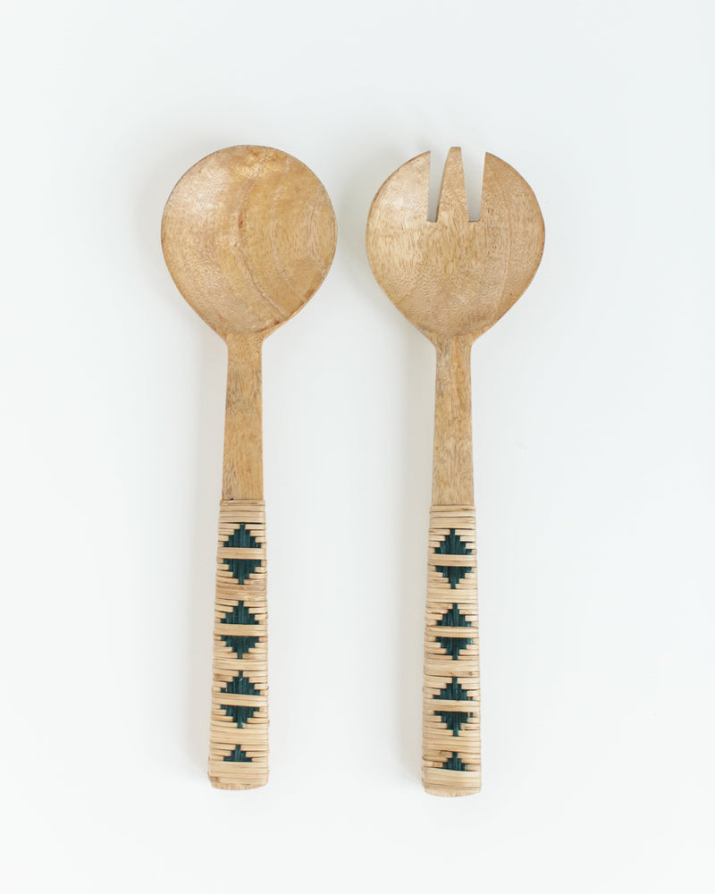 Creative Women Geo Woven Mango Wood Salad Servers Serveware Creative Women 