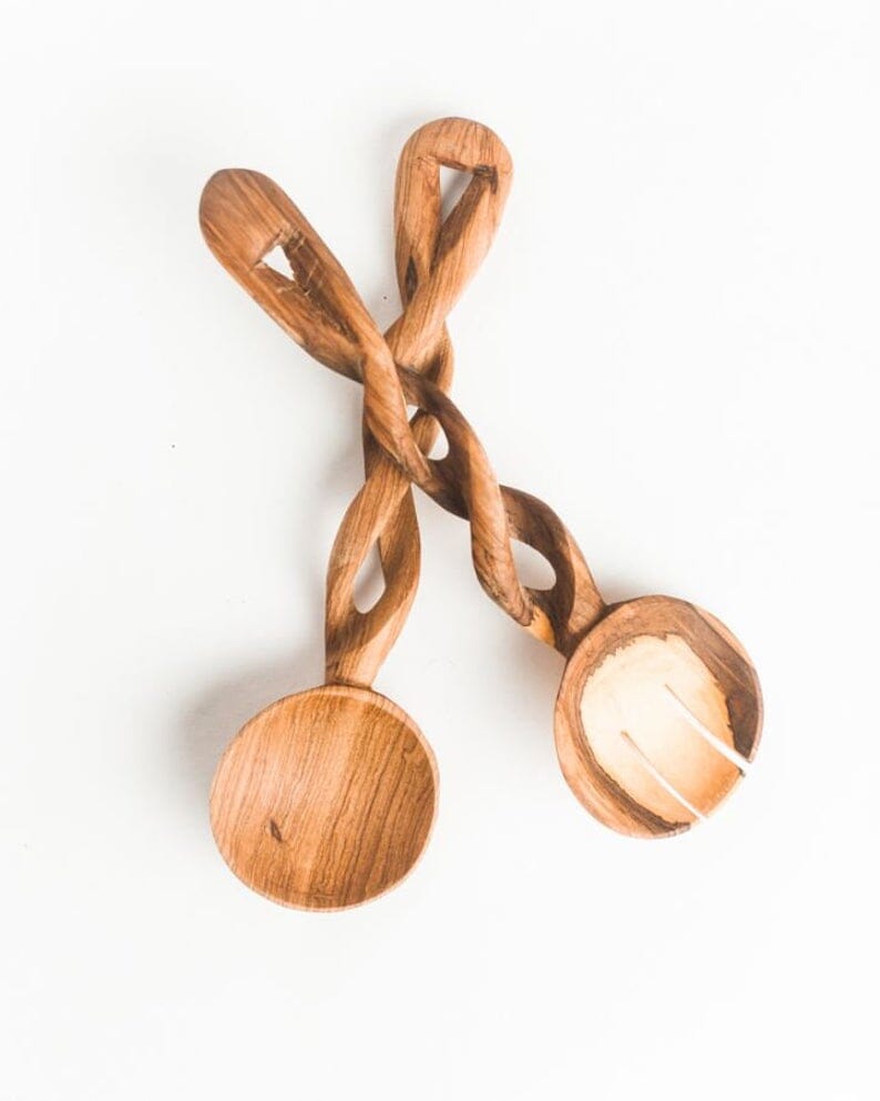 Creative Women Olive Wood Spiral Salad Servers Serveware Creative Women 