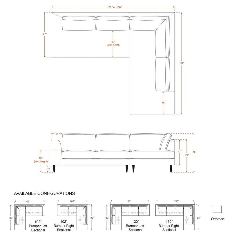 Dekayess Bumper Sectional in Natural Latex - Cotton Bumper Sectional Medley 