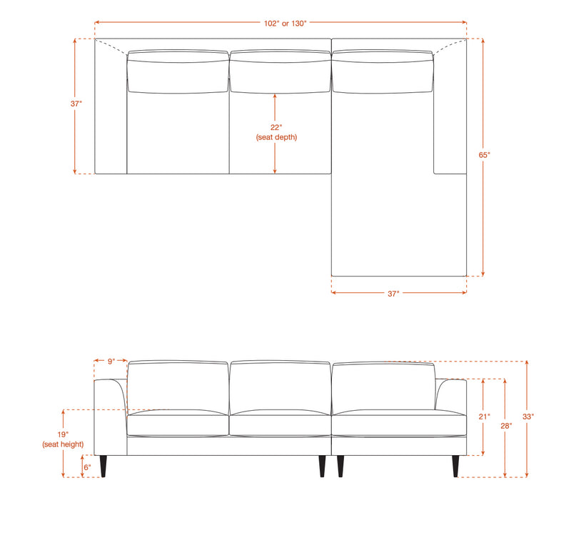 Dekayess Chaise Sectional in Natural Latex - Leather Chaise Sectional Medley 