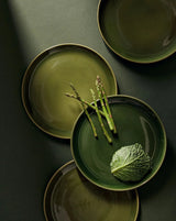 Edan Stoneware Flat Dinner Plate Set Plates GHARYAN Stoneware Matte Green and Shiny Green 