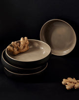 Edan Stoneware Pasta/Salad Plate Set Plates GHARYAN Stoneware Matte Black and Linen 