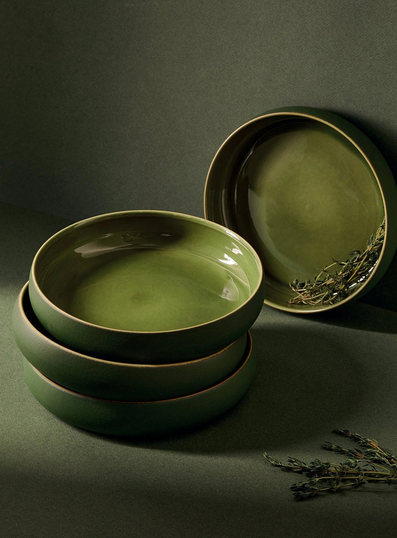 Edan Stoneware Pasta/Salad Plate Set Plates GHARYAN Stoneware Matte Green and Shiny Green 