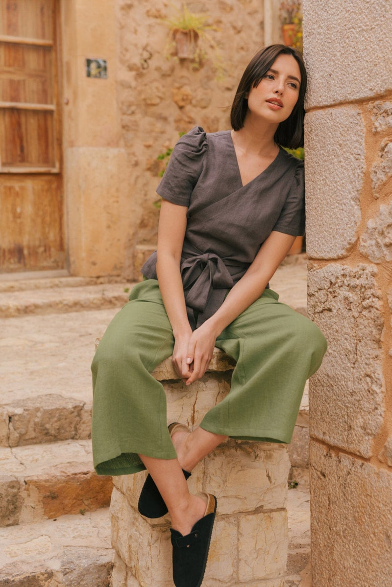 Elisa Wrap Linen Top Shirts AmourLinen 