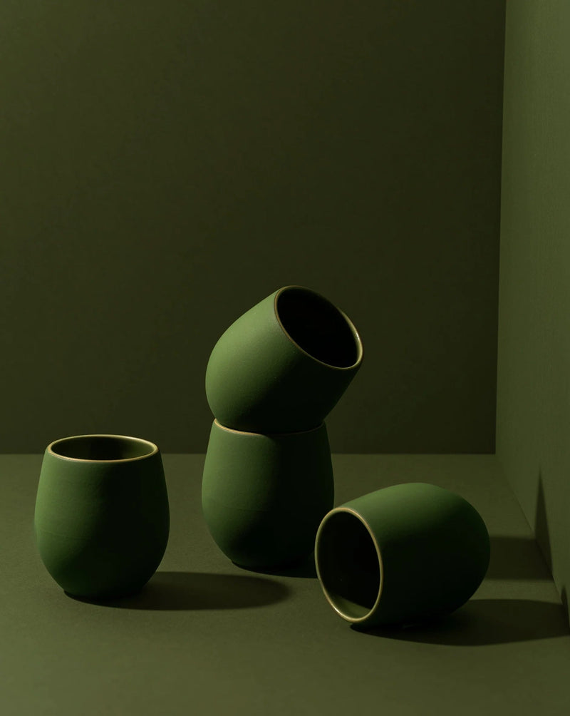 Epa Stoneware Coffee Cup Set Cups and Tumblers GHARYAN Stoneware Matte Green and Shiny Green 