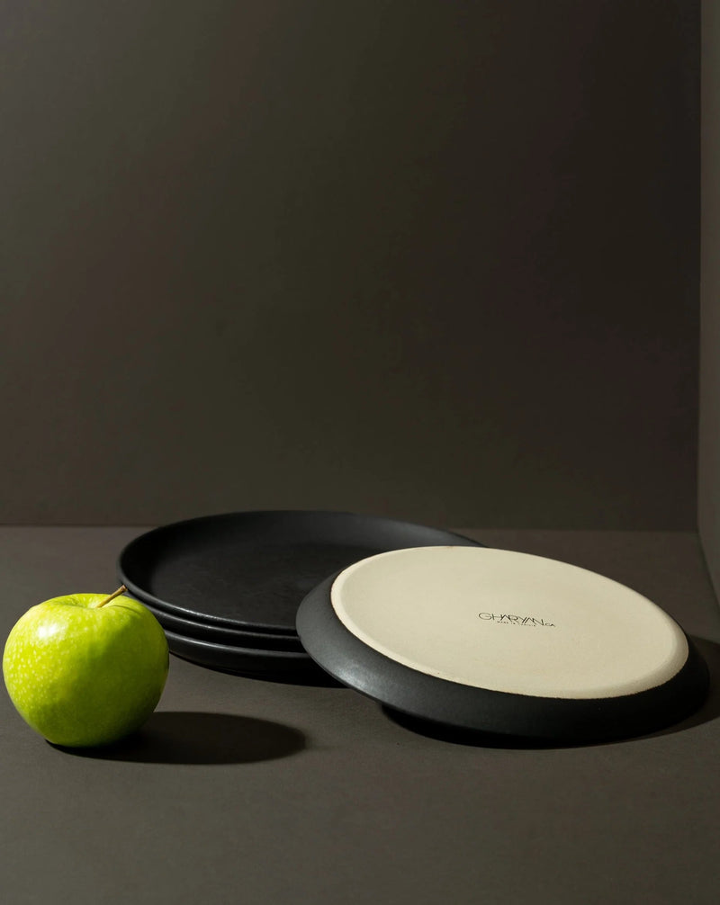 Epa Stoneware Flat Dessert Plate Set Plates GHARYAN Stoneware Matte Black 