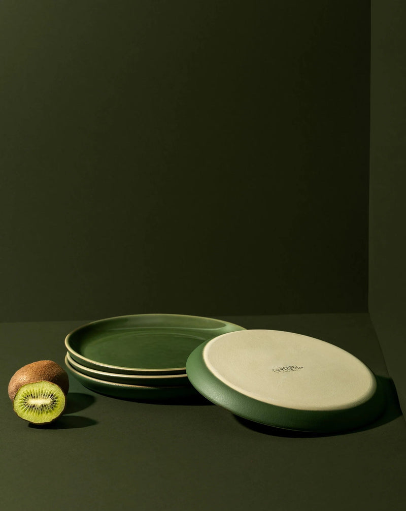 Epa Stoneware Flat Dessert Plate Set Plates GHARYAN Stoneware Matte Green and Shiny Green 