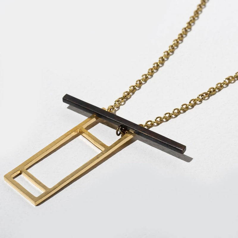 Foundation Lariat Necklace Necklaces Mulxiply Brass + Oxidized Brass 