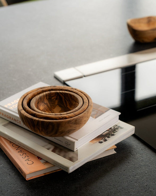 GHARYAN Stoneware Natural Olive Wood Nesting Bowls - Set of 3 Utensils GHARYAN Stoneware 