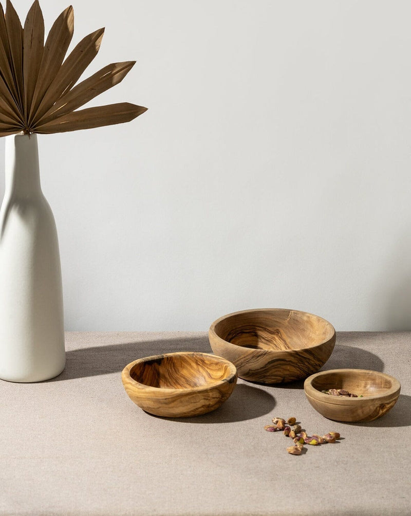 GHARYAN Stoneware Natural Olive Wood Nesting Bowls - Set of 3 Utensils GHARYAN Stoneware 