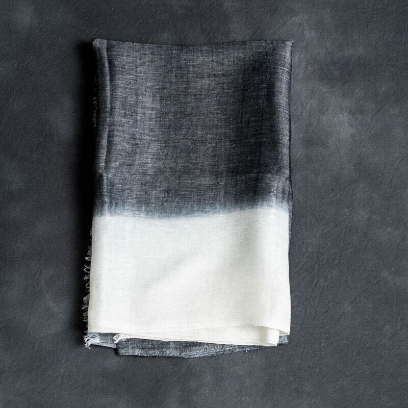 Granite Black Ombre Soft Linen Silk Handloom Scarf Scarves Studio Variously 