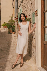 Ines Slip Midi Linen Dress Dresses AmourLinen Striped XS 