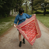 Last Chance Textiles Blockprint Silk-Cotton Scarf- Red Deco- 40in Larger Scarves Last Chance Textiles 