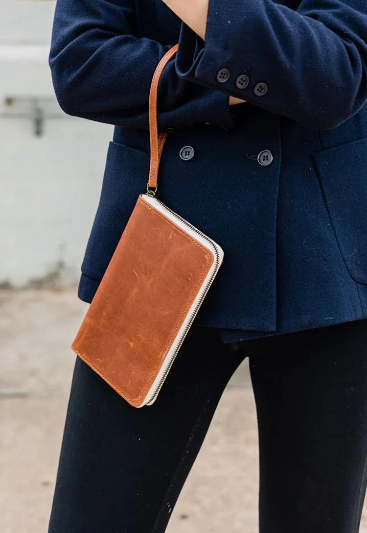 Leather Zipper Wallet Wristlet Made Trade