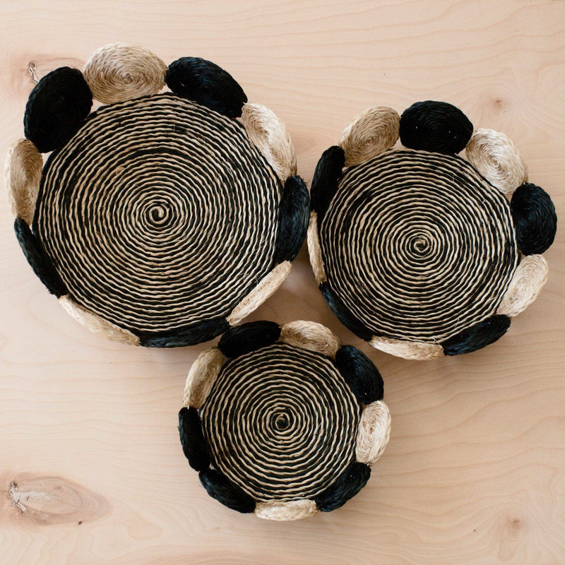 LIKHÂ Black and White Abaca Fruit Basket - Tabletop Basket, set of 3 | LIKHÂ LIKHÂ 