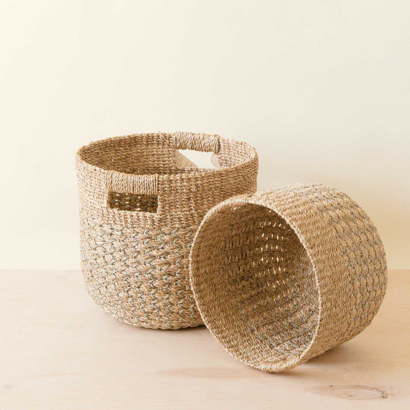 LIKHÂ Grey + Natural Round Bottom Baskets, set of 2 - Woven Baskets | LIKHÂ LIKHÂ 