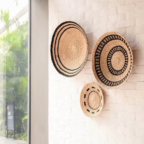 LIKHÂ Natural + Black Wall Baskets, set of 3 - Woven Wall Baskets | LIKHÂ Wall Baskets LIKHÂ 