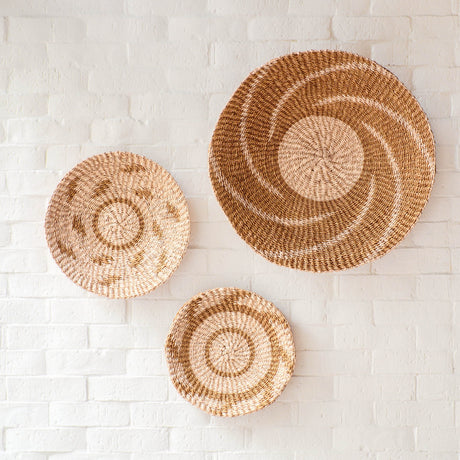 LIKHÂ Natural + Brown Wall Baskets, set of 3 - Round Wall Baskets | LIKHÂ Wall Baskets LIKHÂ 