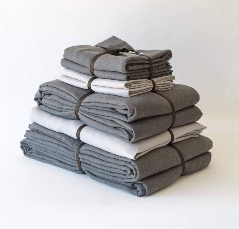 Linen Bedding Makeover Set Sheet Sets Rough Linen Charcoal (Pure White Sheet and Pillow Slips) Queen Zippers