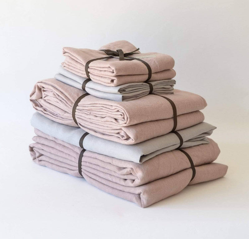 Linen Bedding Makeover Set Sheet Sets Rough Linen Dusk Pink ( Light Gray sheet and Pillow Slips) Queen Zippers