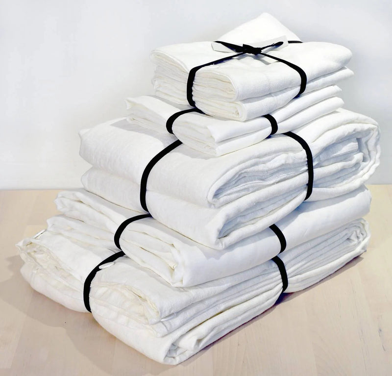 Linen Bedding Makeover Set Sheet Sets Rough Linen Off-White (Pure White Sheet and Pillow Slips) Queen Zippers