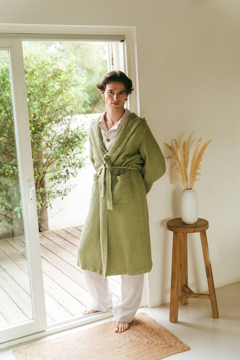 Men's Waffle Linen Bathrobe