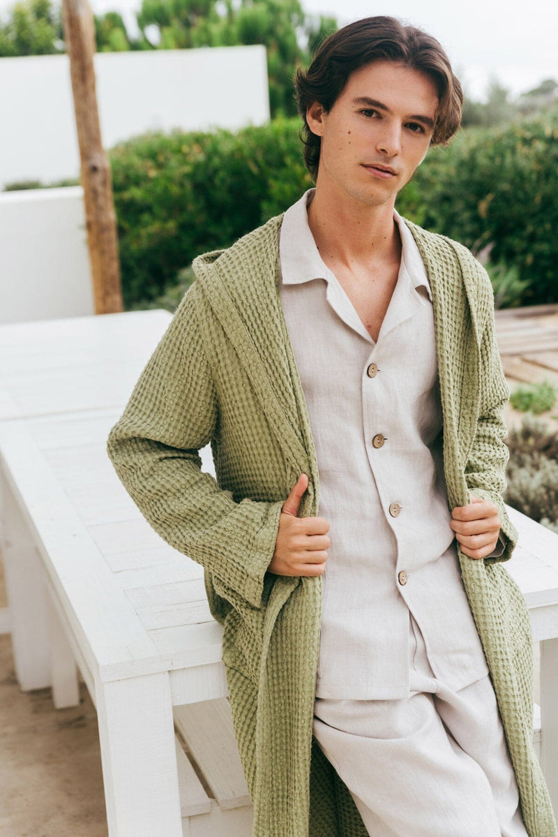 Men's Waffle Linen Bathrobe