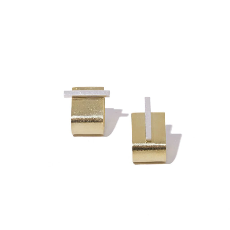 Mulxiply Dash Huggie Earrings - Brass and Sterling Silver Earrings Mulxiply 