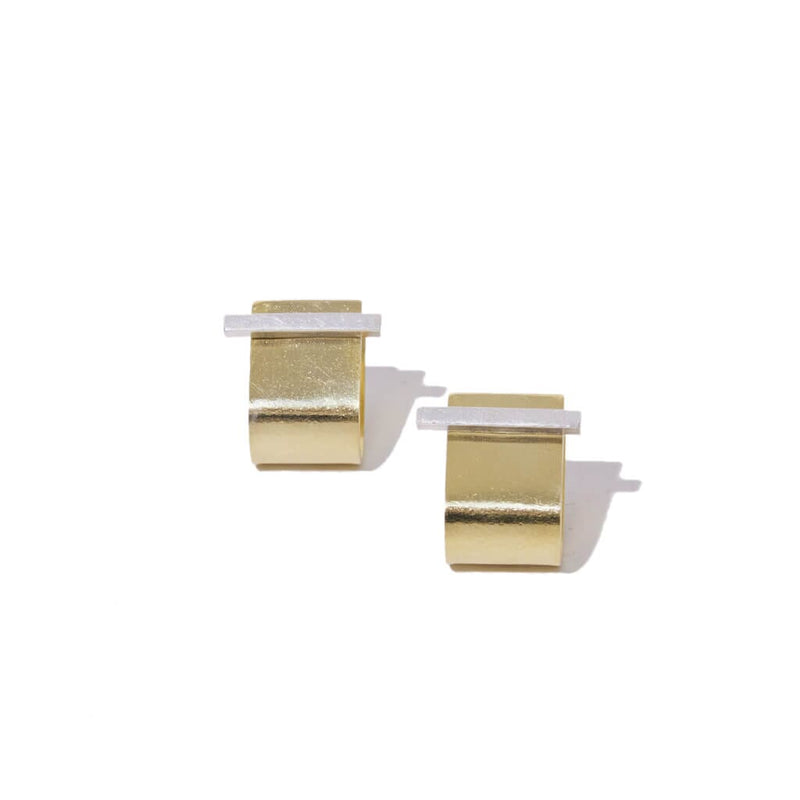 Mulxiply Dash Huggie Earrings - Brass and Sterling Silver Earrings Mulxiply 