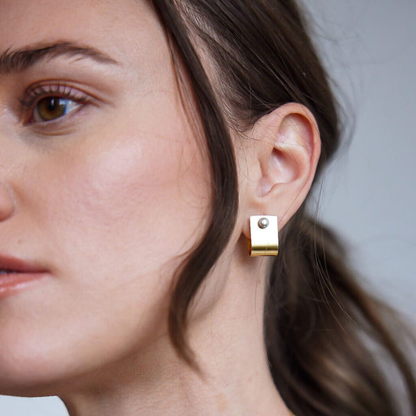 Mulxiply Dot Huggie Earrings - Brass and Sterling Silver Earrings Mulxiply 