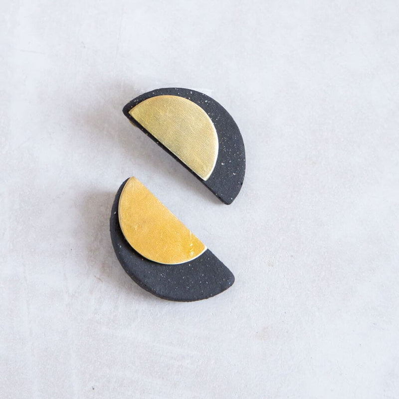 Mulxiply Half Moon 2-in-1 Earrings - Pottery + Brass Earrings Mulxiply 