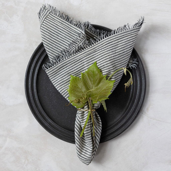 Mulxiply Handwoven Fringe Napkins - Black + Natural Stripe | Set of 2 Rings Mulxiply 