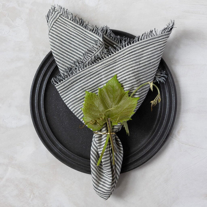 Mulxiply Handwoven Fringe Napkins - Black + Natural Stripe | Set of 2 Rings Mulxiply 