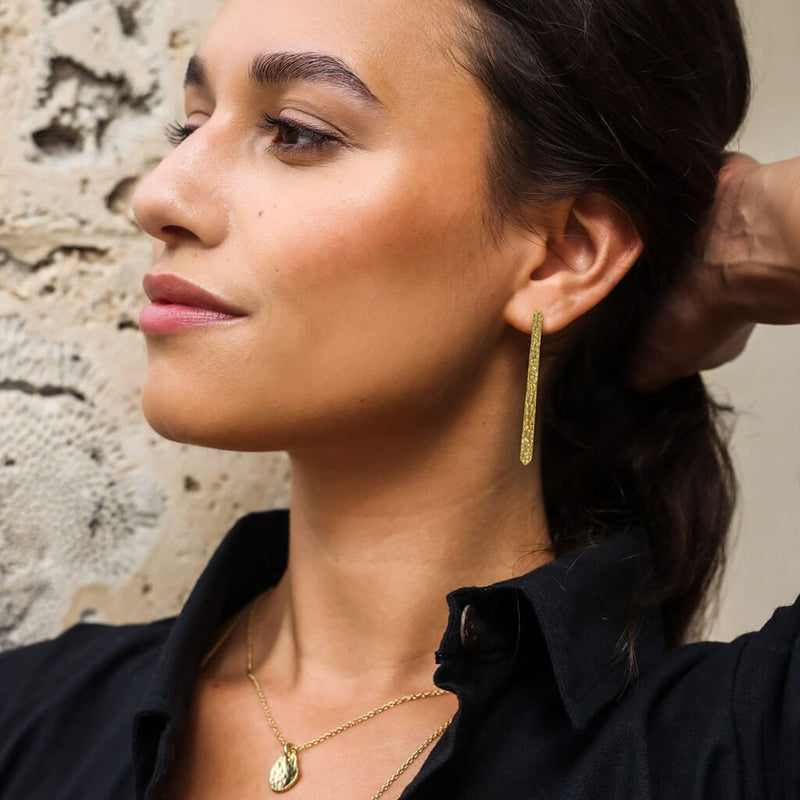 Mulxiply Minimal Stick Earrings - Hammered Brass Earrings Mulxiply 